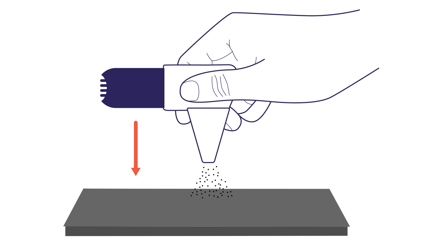 Tap the mouthpiece to empty the powder onto a table top or the palm of your hand